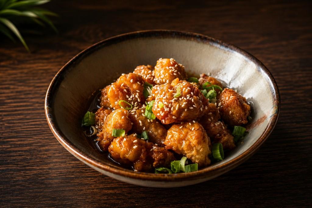 Khom Fai Crispy Chicken with sweet sesame glaze